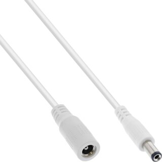 InLine® DC extension cable, DC plug male/female 5.5x2.5mm, AWG 18, white, 2m