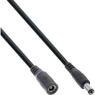 InLine® DC extension cable, DC plug male/female 5.5x2.5mm, AWG 18, black, 1m