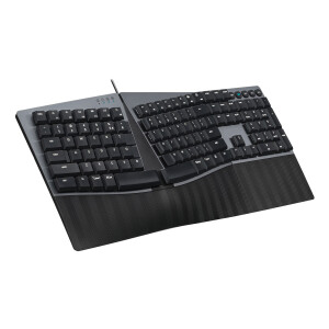Perixx PERIBOARD-535 DE BL, Kabelgebundene ergonomische mechanische Tastatur - flache blaue Klickschalter