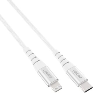 InLine® USB-C Lightning cable, for iPad, iPhone, iPod, silver/aluminium, 1m MFi-Certified