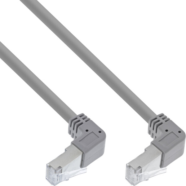 InLine® Patch cable two side down angled, S/FTP (PiMf), Cat.6, 250MHz, PVC, copper, grey, 1.83m