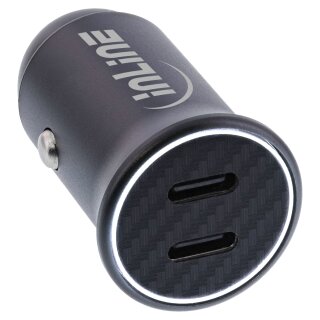 InLine® USB car charger power-adapter power delivery, 2x USB Type-C, black