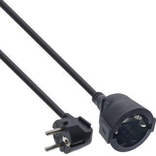 InLine® Strom-Verlängerung Schutzkontakt Stecker gewinkelt / Buchse, schwarz, 10m
