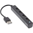 InLine® USB 2.0 HUB, 4 port, USB-A male to 4x USB-A female, black, 15cm, slim design