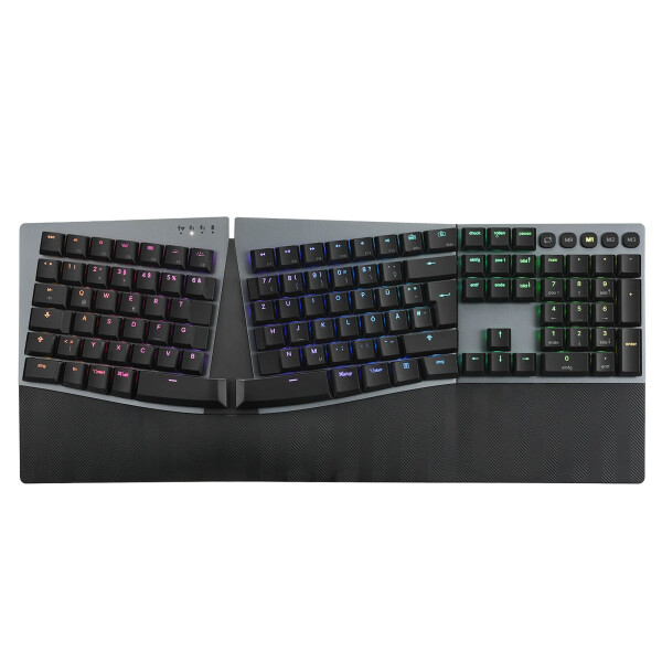 Perixx PERIBOARD-835 BR DE, wireless RGB illuminated ergonomic mechanical keyboard - flat brown tactile switches