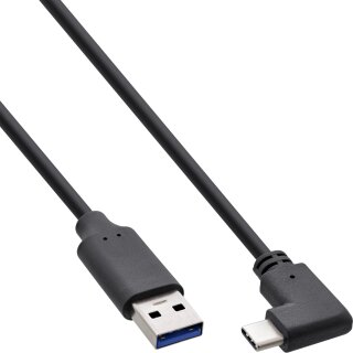 InLine® USB 3.2 Cable, USB Type C male angled to A male, black, 0.3m