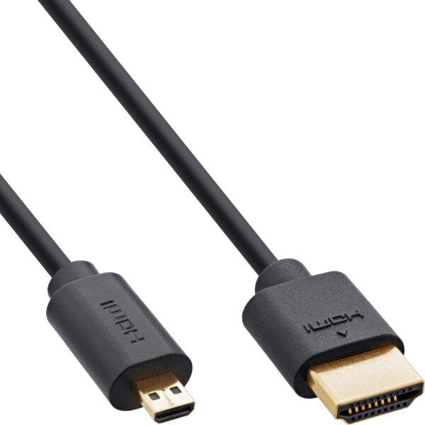 InLine® Slim Ultra High Speed HDMI Cable AM/DM (Micro) 8K4K gold plated black 1.5m