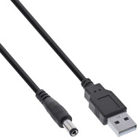 InLine® USB DC power adapter cable, USB A male plug to DC plug 5.5x2.50mm, black, 1m