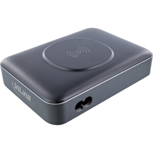 InLine® Qi Powerstation Multiport, Netzteil, Ladegerät, 4x USB-C, 2x USB-A, GaN, 100W, Wireless charging 15W, schwarz