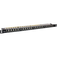 InLine® 19" patch panel Cat.6A 0.5 U 24-port, with dust protection, black