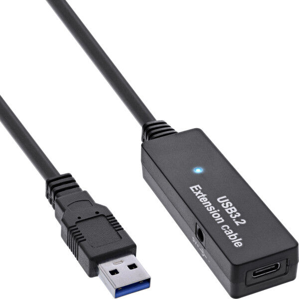 InLine® USB 3.2 Gen.1 active extension, USB-A male to USB-C female, 5m