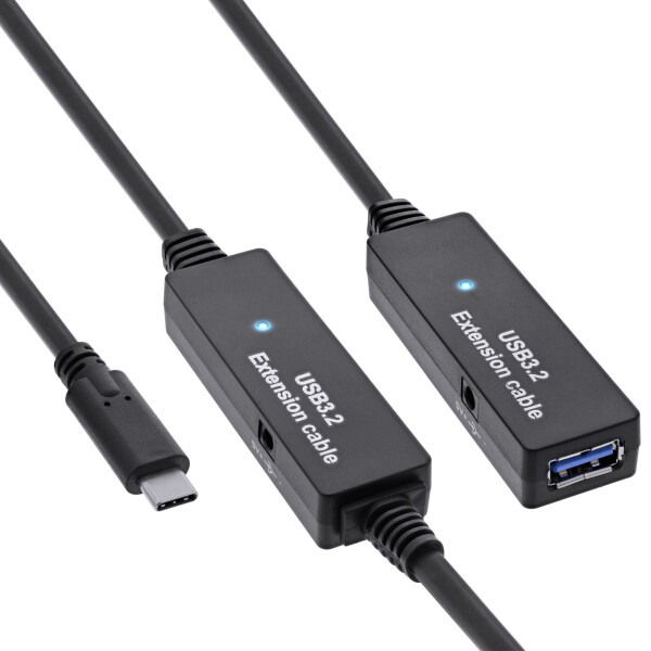 InLine® USB 3.2 Gen.1 active extension, USB-C male to USB-A female, 15m