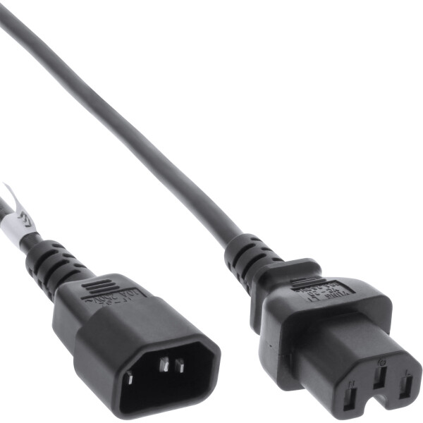 20pcs. pack Bulk-Pack InLine® Power Cable extension C15 straight to C14 socket straight black 3m
