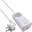 InLine® USB power supply, 65W charger, 2x USB-C + 1x USB-A, with safety socket and 1.5m cable, PD3.0 PPS GaN, white