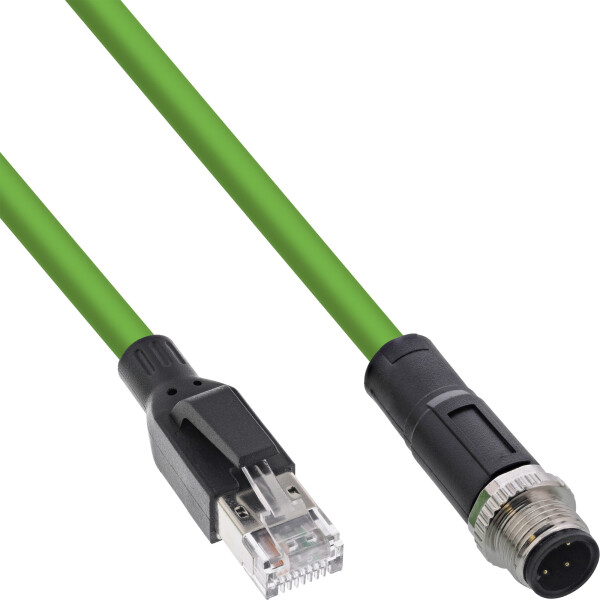 InLine® Industrial network cable, M12 4-pin D-coded male plug to RJ45, PUR 1m